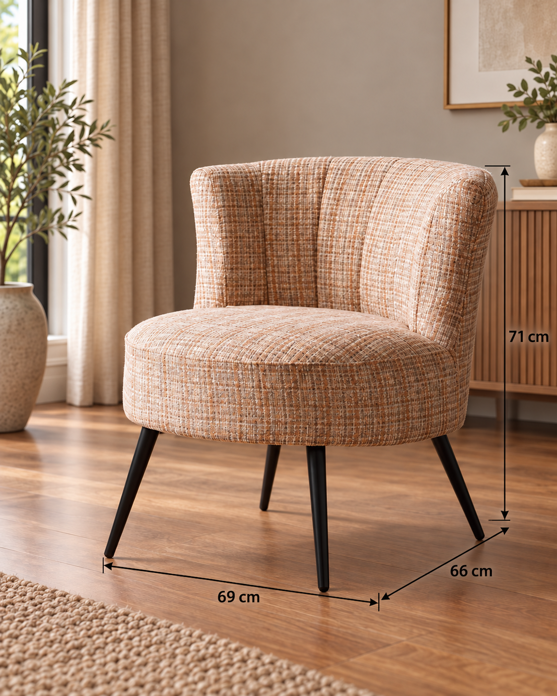 Guía de medidas de MARBLED FABRIC-METAL LOUNGE CHAIR 69 X 66 X 71 CM