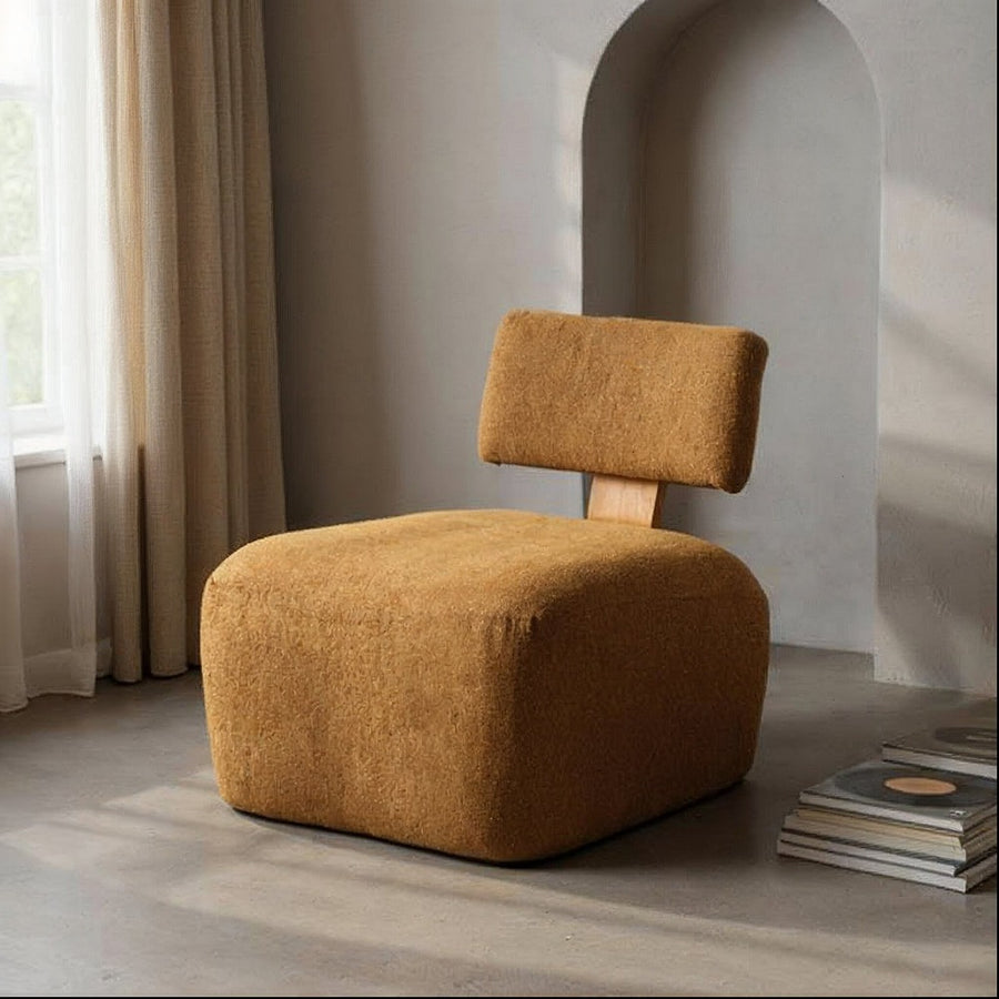 SILLÓN JASPEADO MOSTAZA TEJIDO-MADERA 60 X 72 X 64,50 CM