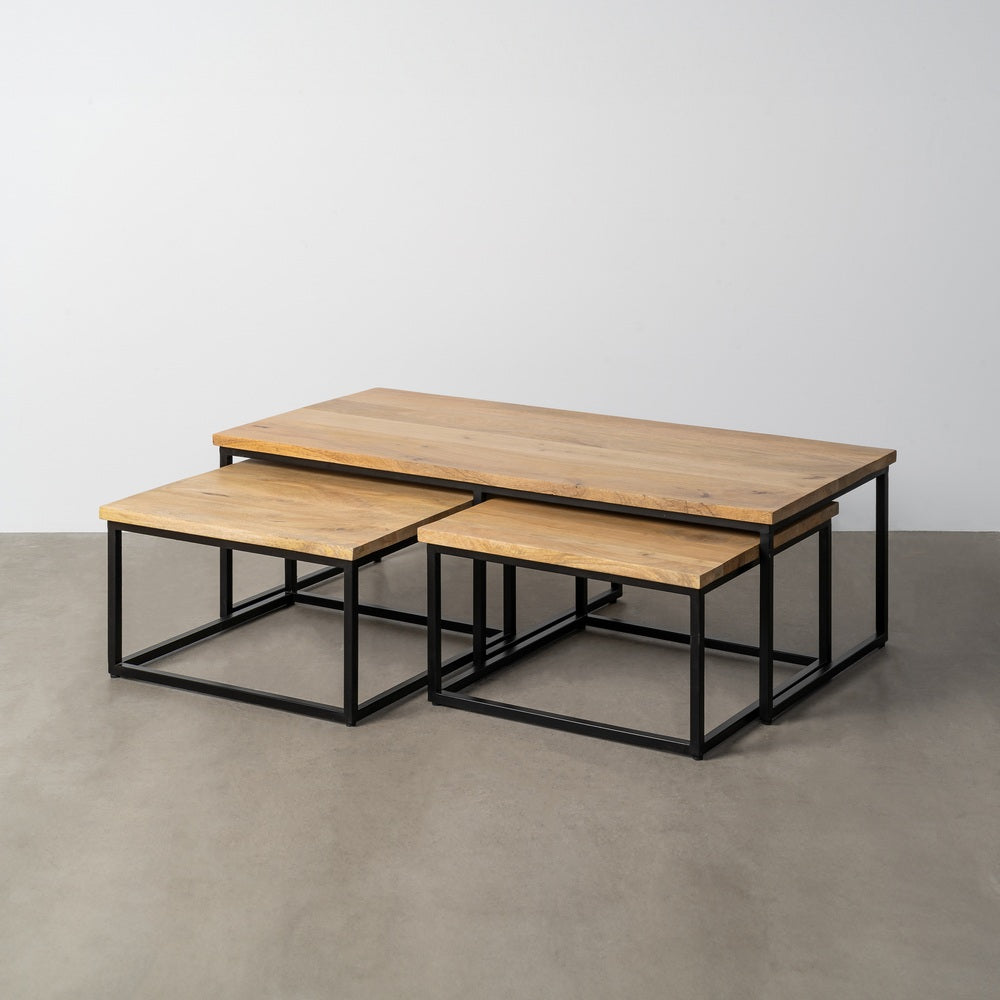 S/3 MESA CENTRO NATURAL MADERA-METAL 130 X 60 X 40 CM