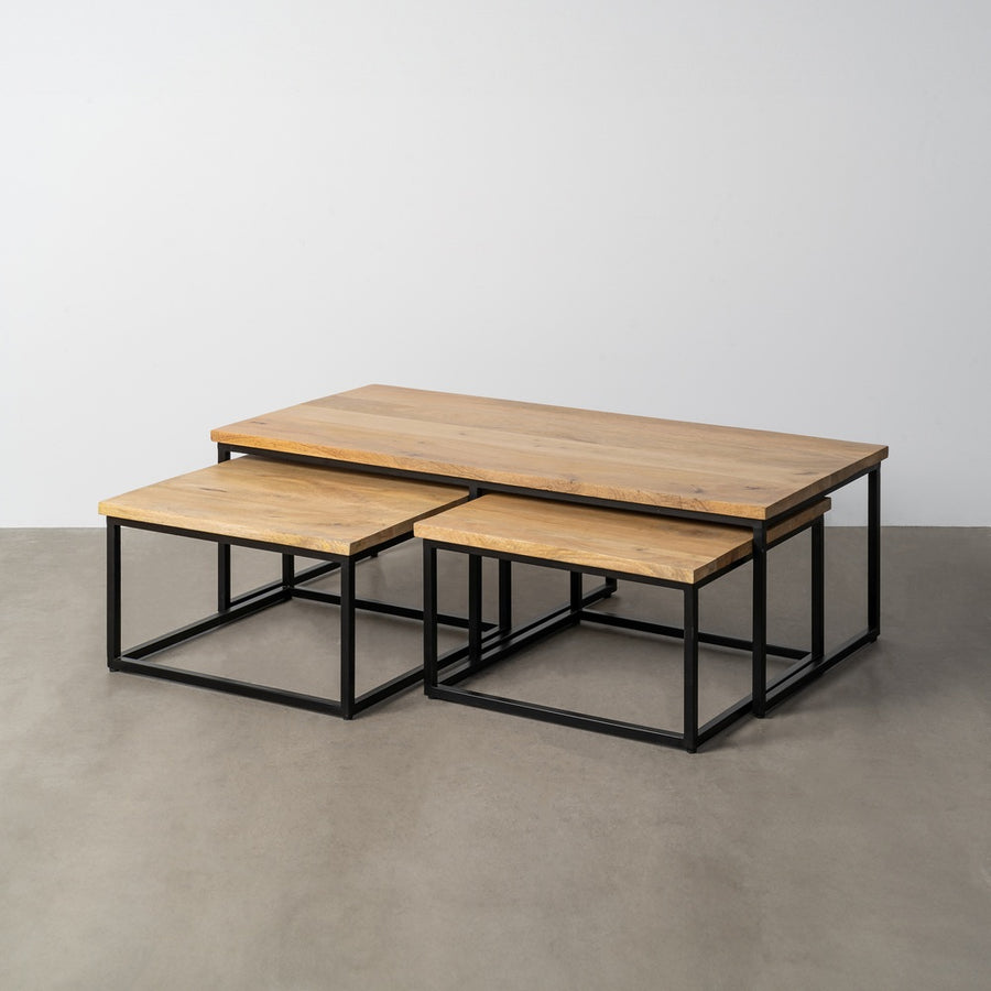 S/3 NATURAL WOOD-METAL COFFEE TABLE 130 X 60 X 40 CM