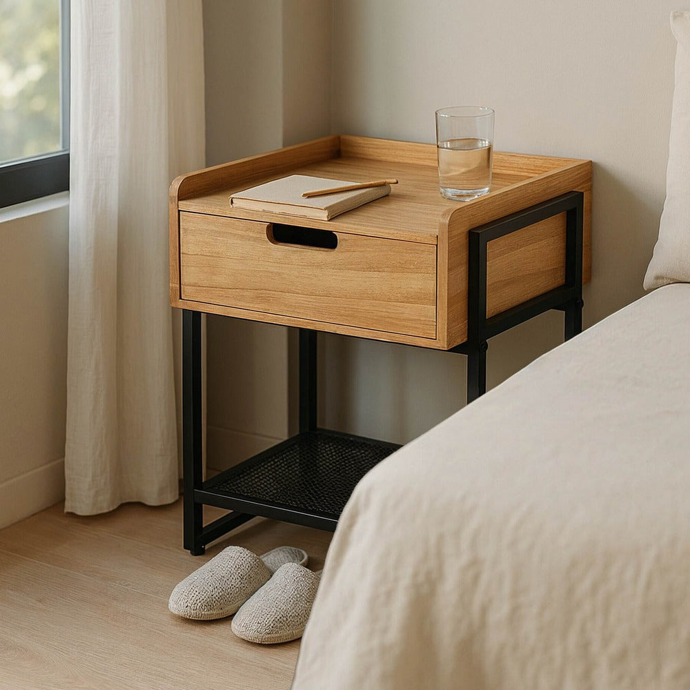 MESITA NATURAL-NEGRO DM-METAL 45 X 41 X 56,50 CM