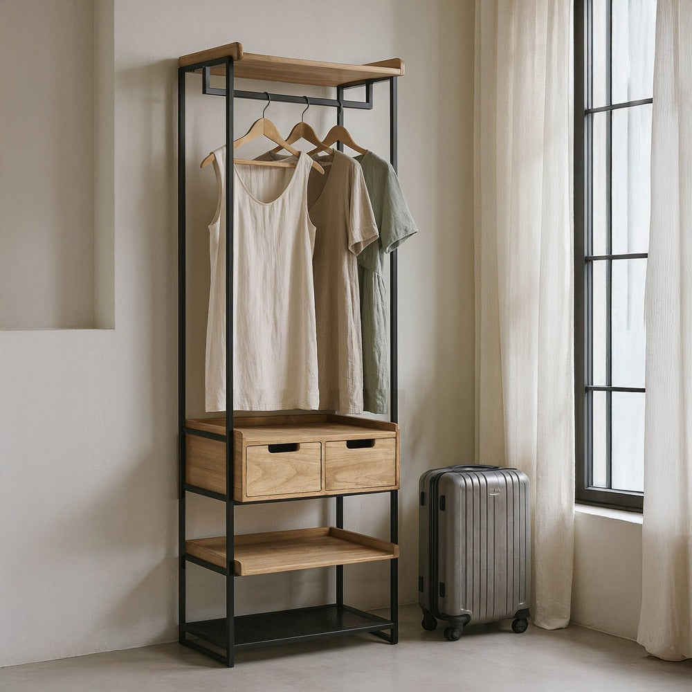 MUEBLE VESTIDOR NATURAL-NEGRO DM-METAL 60 X 48 X 192,50 CM