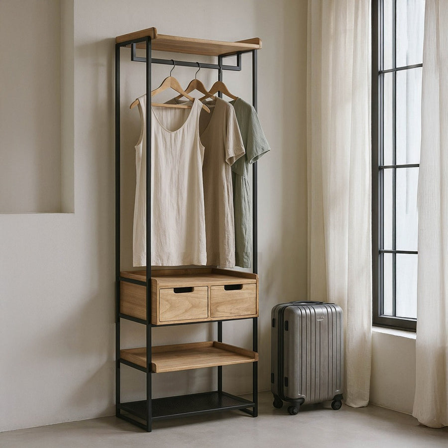 MUEBLE VESTIDOR NATURAL-NEGRO DM-METAL 60 X 48 X 192,50 CM