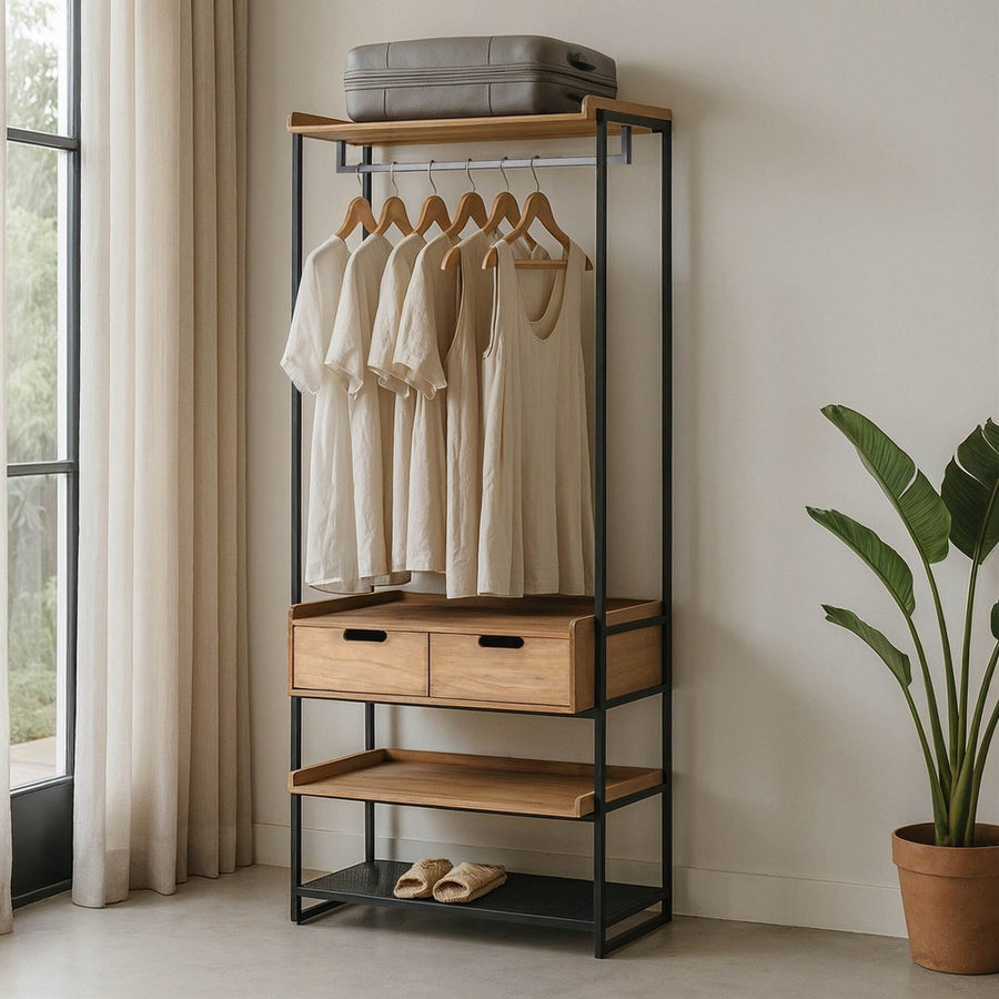 MUEBLE VESTIDOR NATURAL-NEGRO DM-METAL 80 X 48 X 192,50 CM