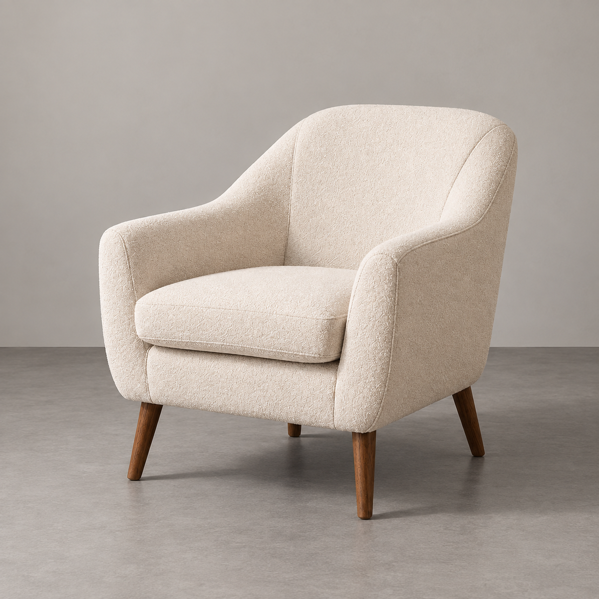 Sillón blanco tejido-madera — vista tres cuartos