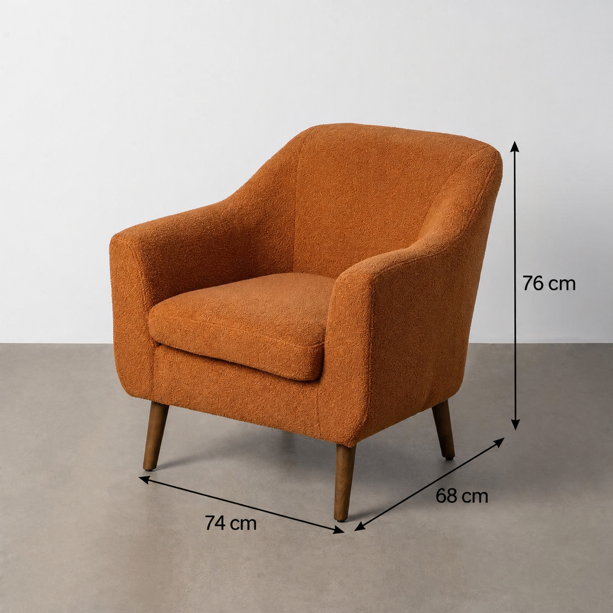 Guía de medidas de SILLÓN TERRACOTA TEJIDO-MADERA 74 X 68 X 76 CM