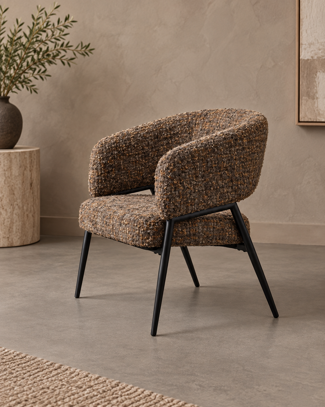 MARBLED BROWN ARMCHAIR FABRIC-METAL 71 X 70 X 75 CM