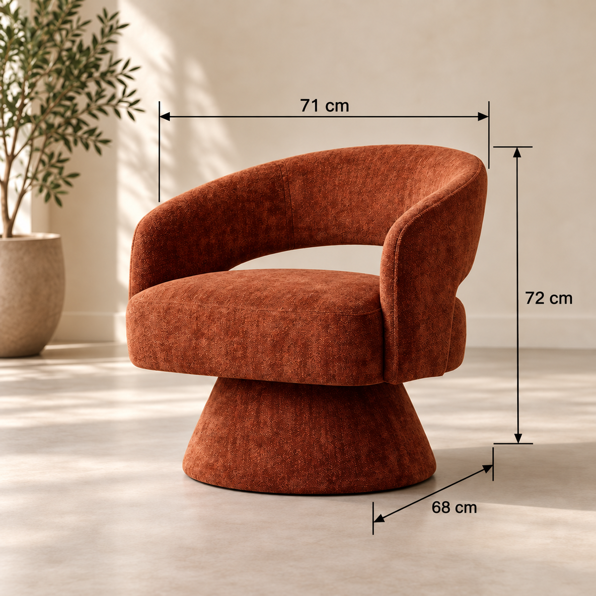 SILLÓN GIRATORIO TEJA — FICHA DE MEDIDAS