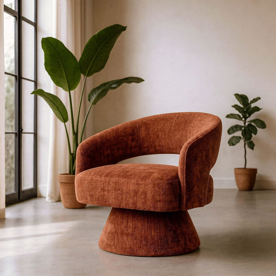 SILLÓN GIRATORIO TEJA TEJIDO-MADERA 71 X 68 X 72 CM