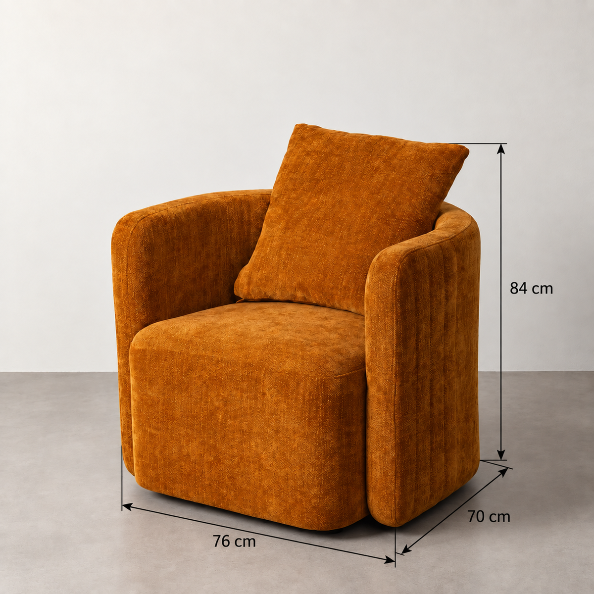 SILLÓN GIRATORIO OCRE — FICHA DE MEDIDAS