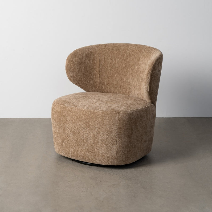 SILLÓN GIRATORIO TAUPE TEJIDO-MADERA 73 X 68 X 74 CM