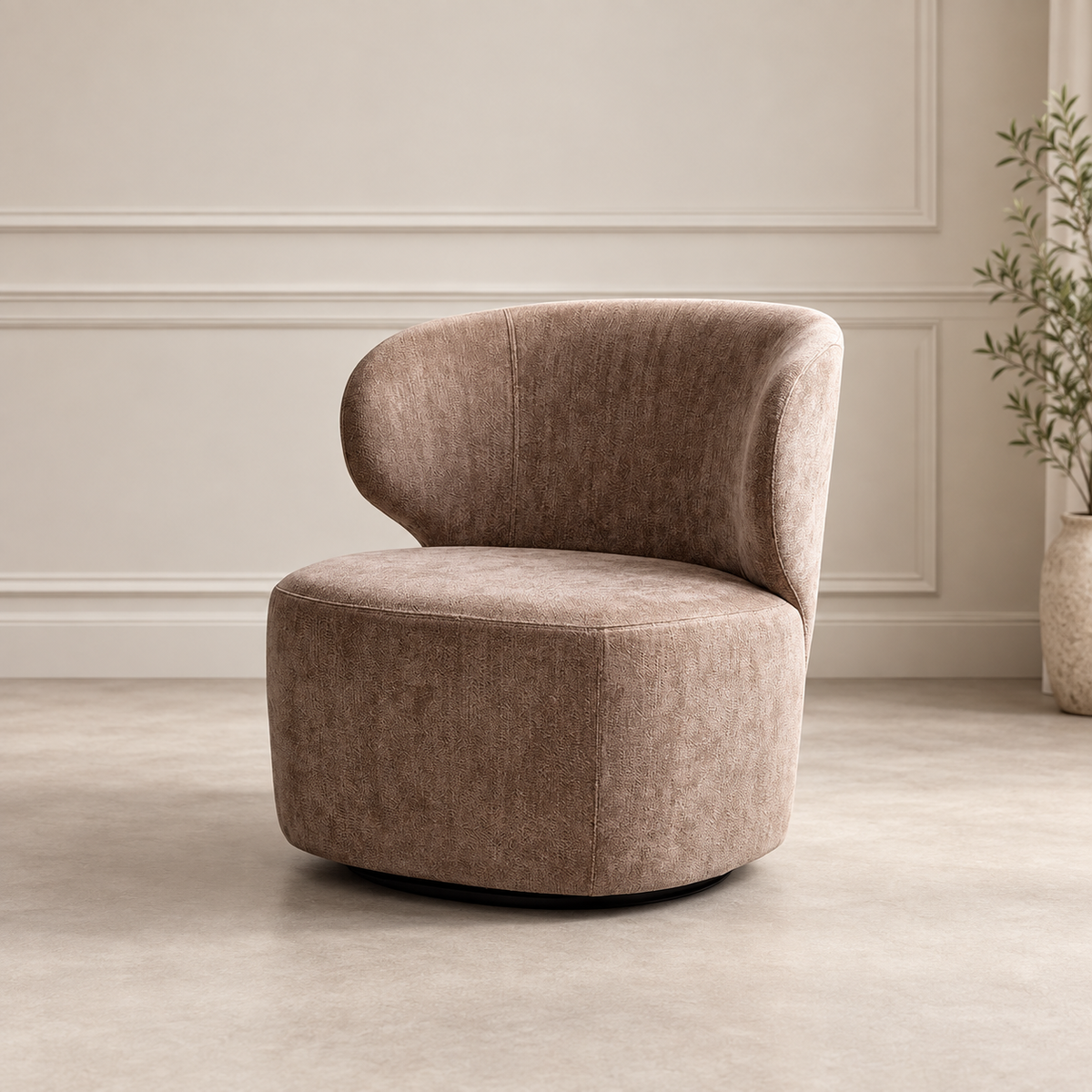 SILLÓN GIRATORIO TAUPE — VISTA 3/4