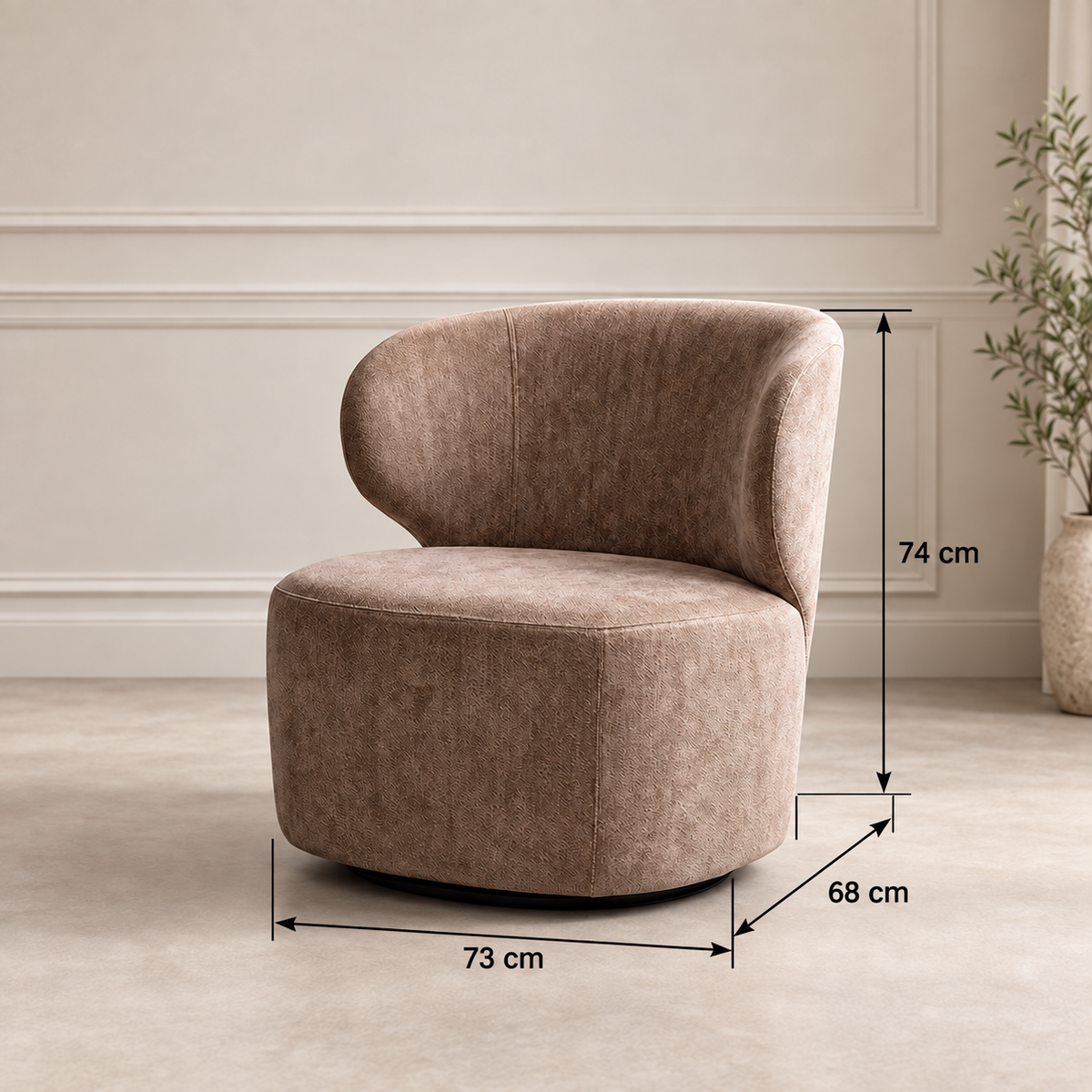 SILLÓN GIRATORIO TAUPE — FICHA DE MEDIDAS