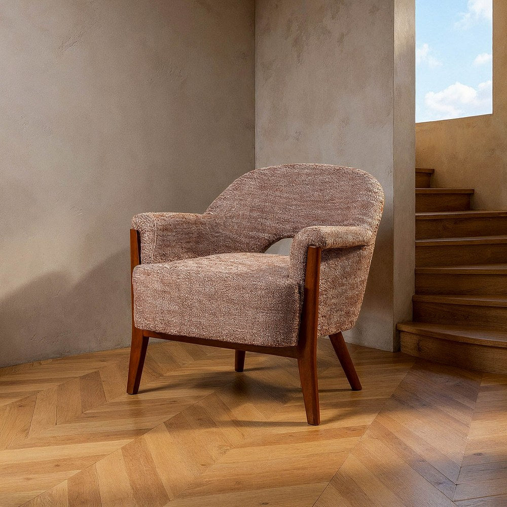 SILL�N BEIGE-MARR�N TEJIDO-MADERA SAL�N 75 X 74 X 76 CM