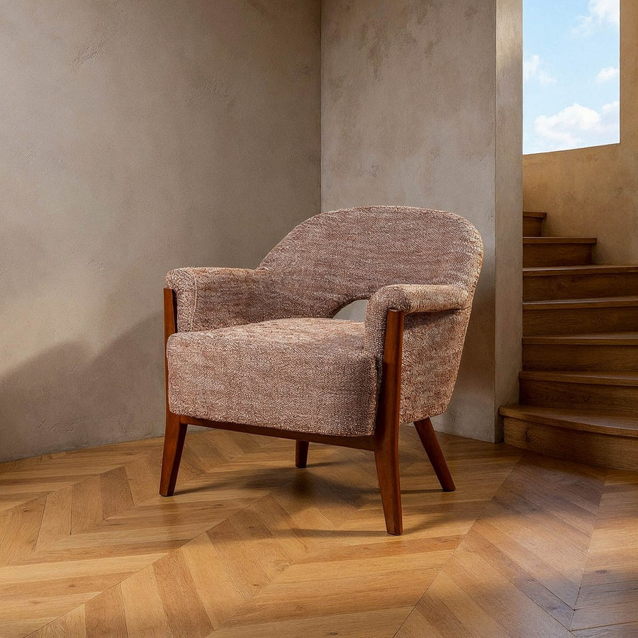 SILLÓN BEIGE-MARRÓN TEJIDO-MADERA SALÓN 75 X 74 X 76 CM