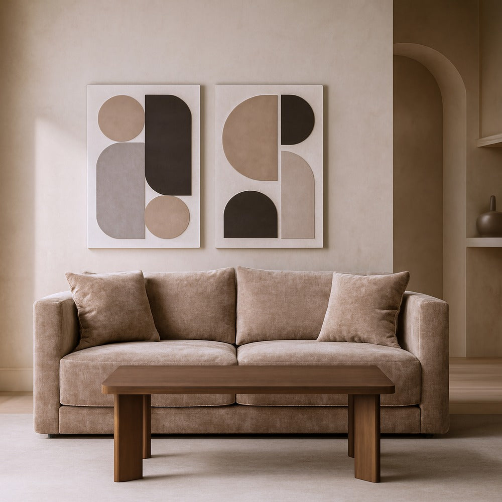 SOFÁ 3 PLAZAS TAUPE TEJIDO-MADERA 210 X 96 X 86 CM