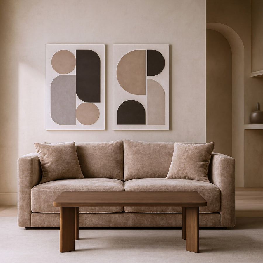 SOFÁ 3 PLAZAS TAUPE TEJIDO-MADERA 210 X 96 X 86 CM