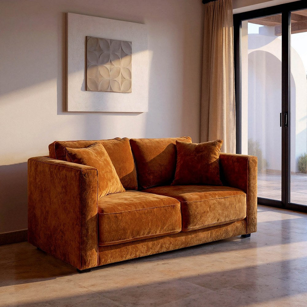 SOF� 2 PLAZAS OCRE TEJIDO-MADERA 165 X 96 X 86 CM