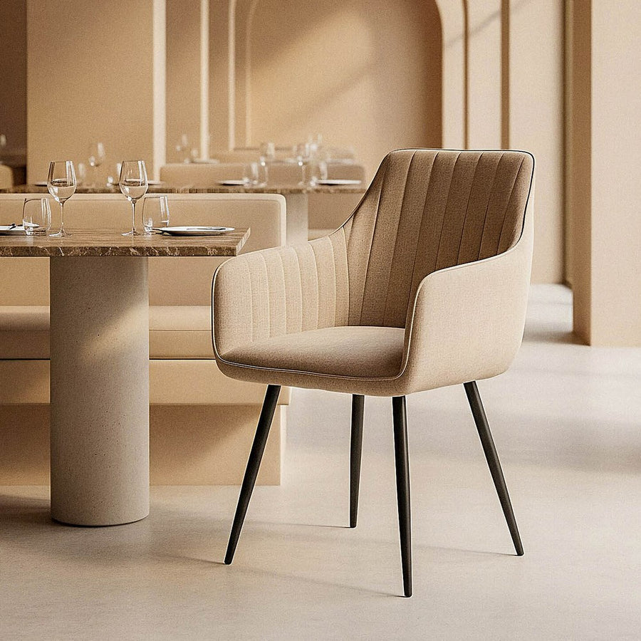 SILLA BEIGE TEJIDO-METAL SALÓN 55 X 58,50 X 84 CM