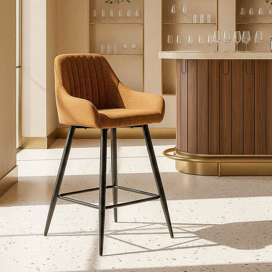 BROWN FABRIC-METAL STOOL LIVING ROOM 47 X 47 X 93 CM