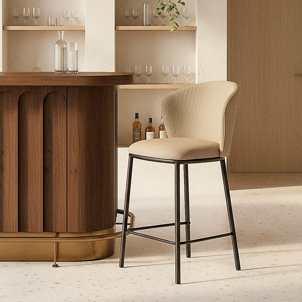 TABURETE ESPIGA BEIGE TEJIDO-METAL SALÓN 55 X 55 X 96 CM