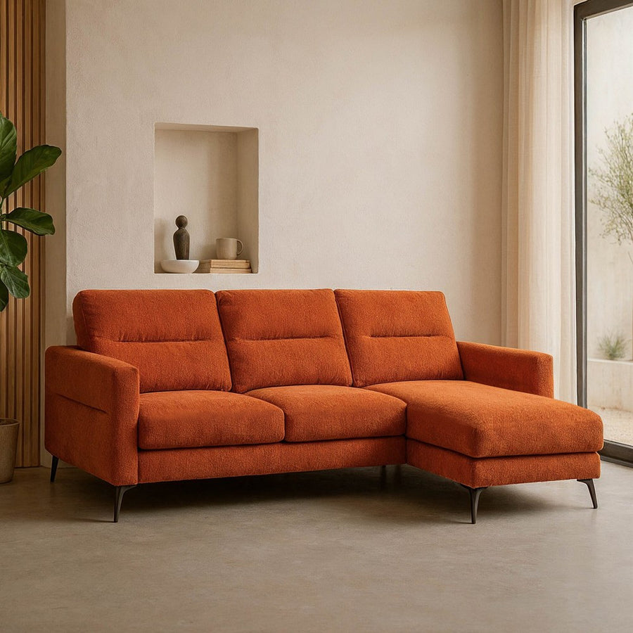 SOFÁ CHAISE LONGUE TERRACOTA TEJIDO 238 X 160 X 87,50 CM