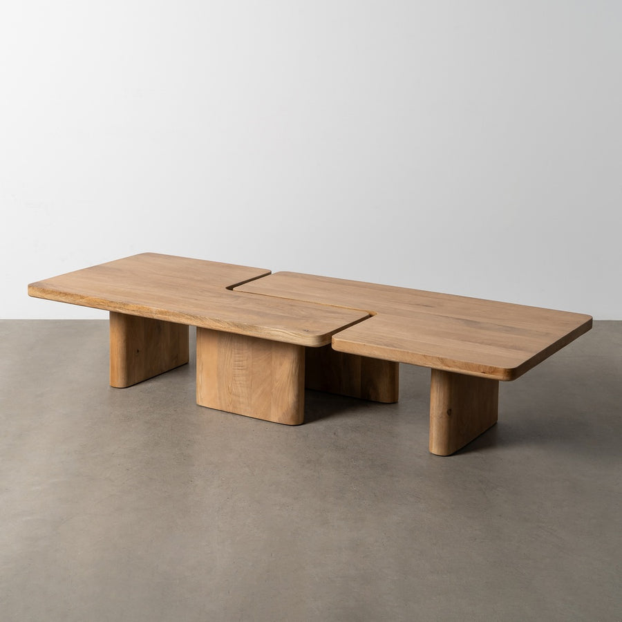 S/2 MESA CENTRO NATURAL MADERA DE MANGO 120 X 70 X 36 CM