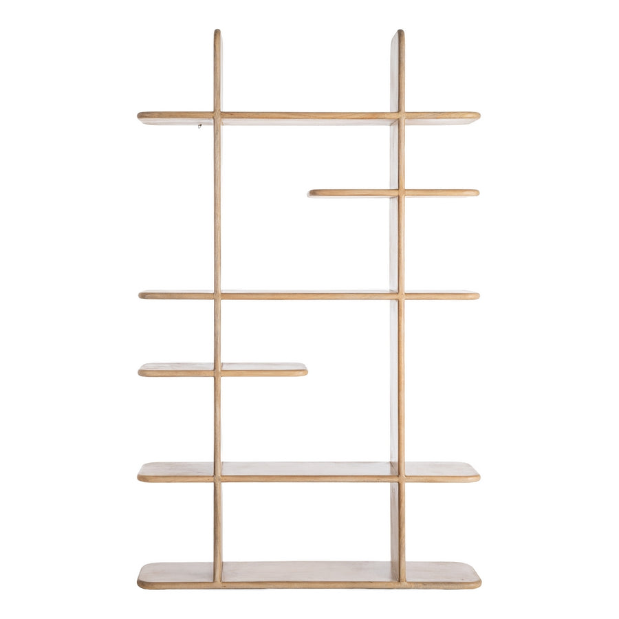 LIVING ROOM MANGO WOOD NATURAL SHELVING UNIT 124 X 28 X 200 CM