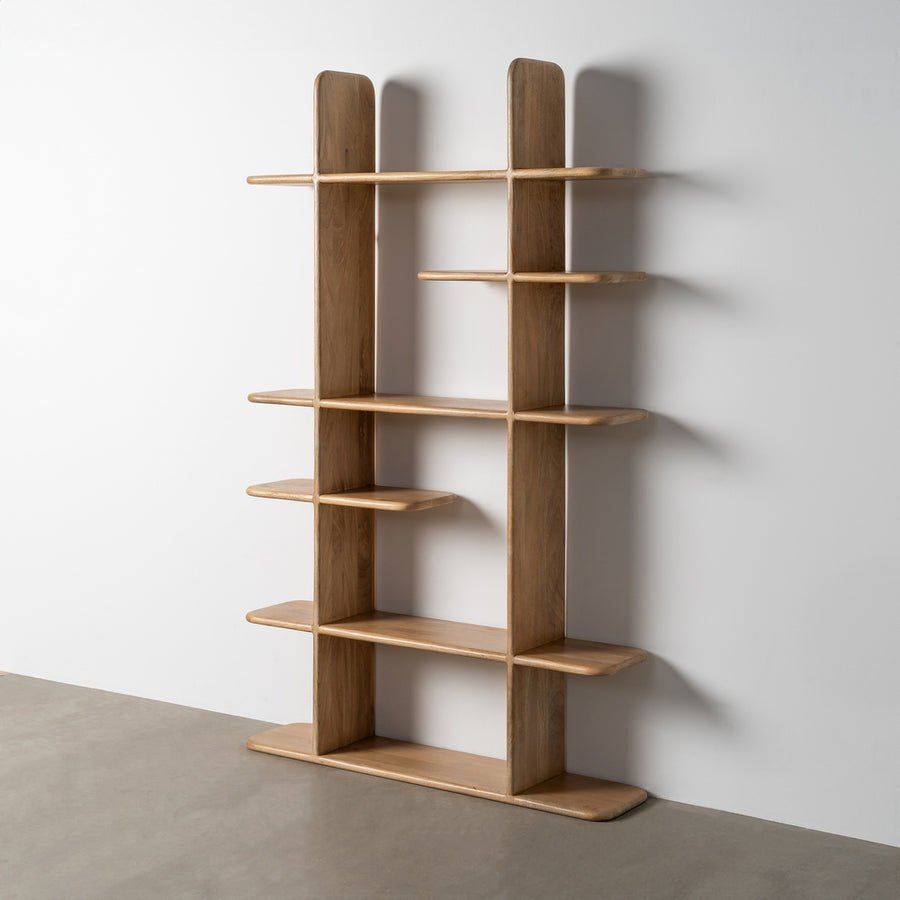 LIVING ROOM MANGO WOOD NATURAL SHELVING UNIT 124 X 28 X 200 CM