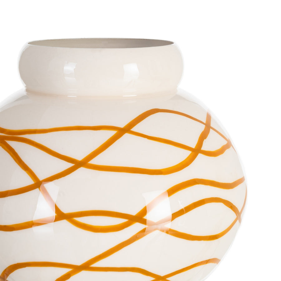 WHITE-MUSTARD METAL DECORATION VASE 16 X 16 X 18 CM