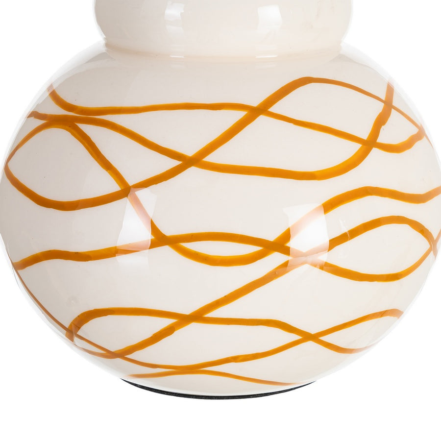 WHITE-MUSTARD METAL DECORATION VASE 16 X 16 X 18 CM