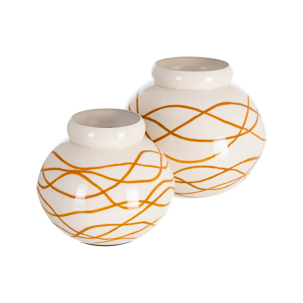 JARR�N BLANCO-MOSTAZA METAL DECORACI�N 23 X 23 X 20 CM