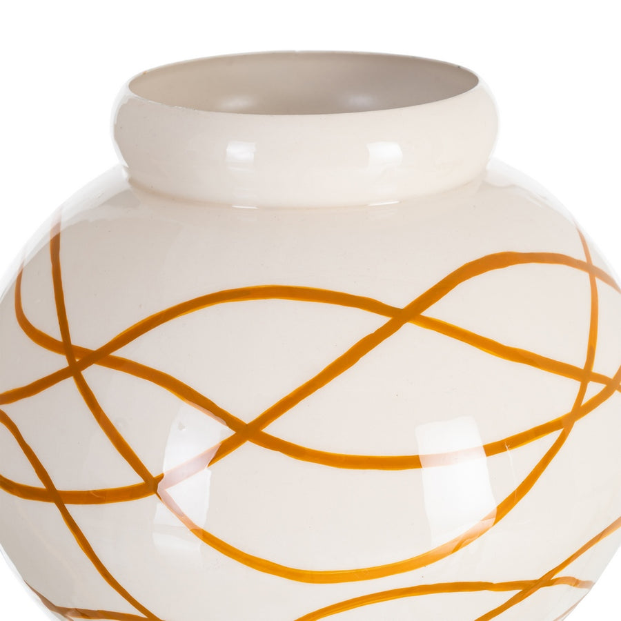 JARRÓN BLANCO-MOSTAZA METAL DECORACIÓN 23 X 23 X 20 CM