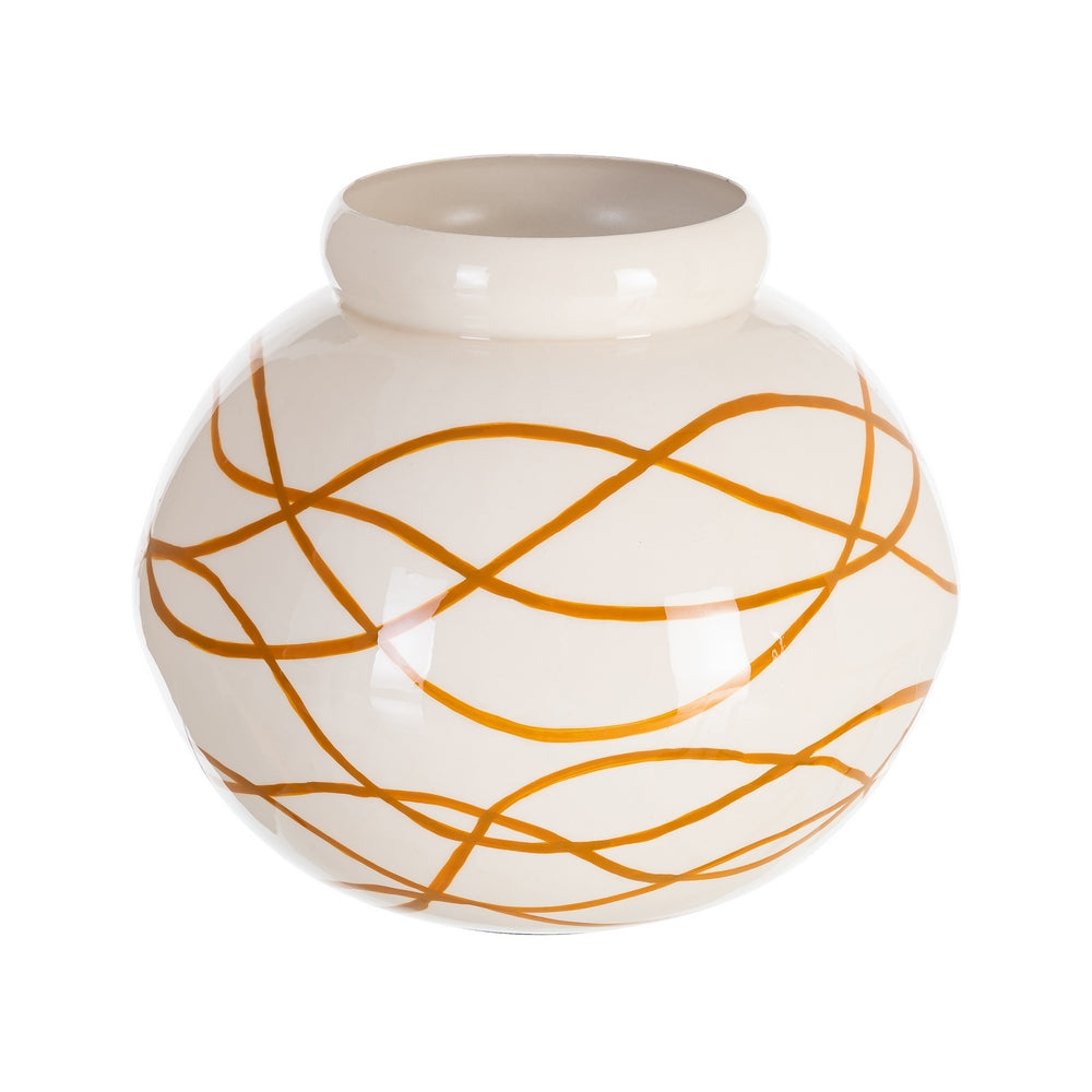 JARR�N BLANCO-MOSTAZA METAL DECORACI�N 23 X 23 X 20 CM