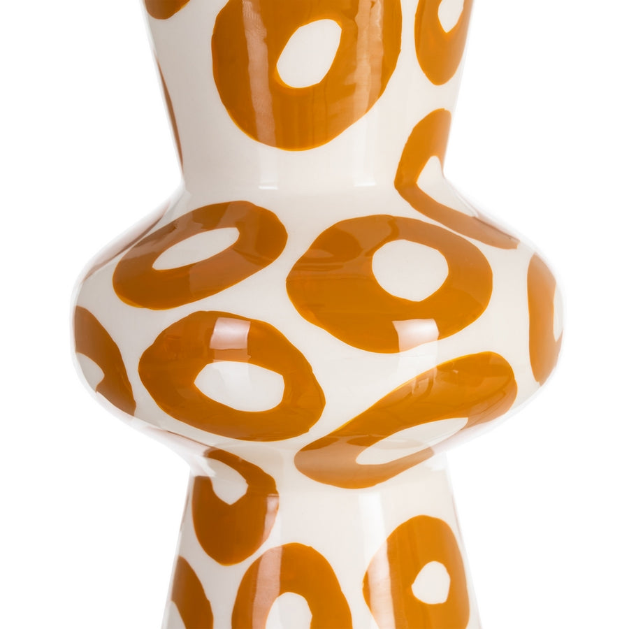 WHITE-MUSTARD METAL VASE DECORATION 11 X 11 X 28 CM