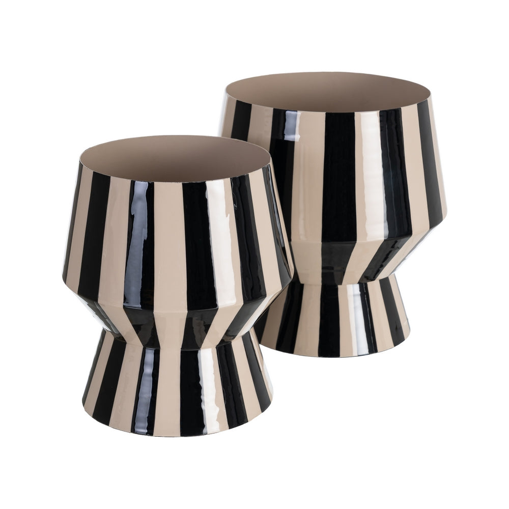 JARRÓN RAYAS BLANCO-NEGRO METAL 18,50 X 18,50 X 19 CM