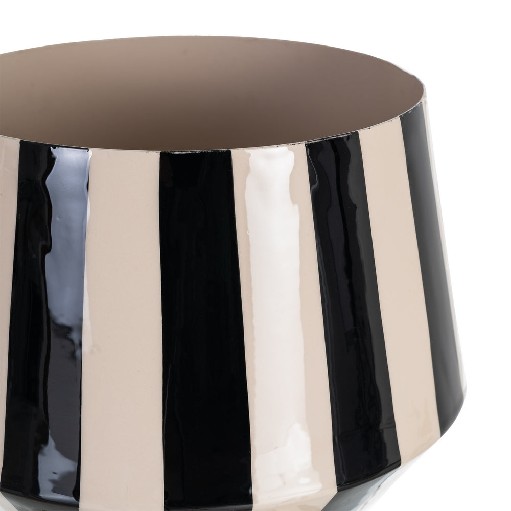 JARRÓN RAYAS BLANCO-NEGRO METAL 18,50 X 18,50 X 19 CM