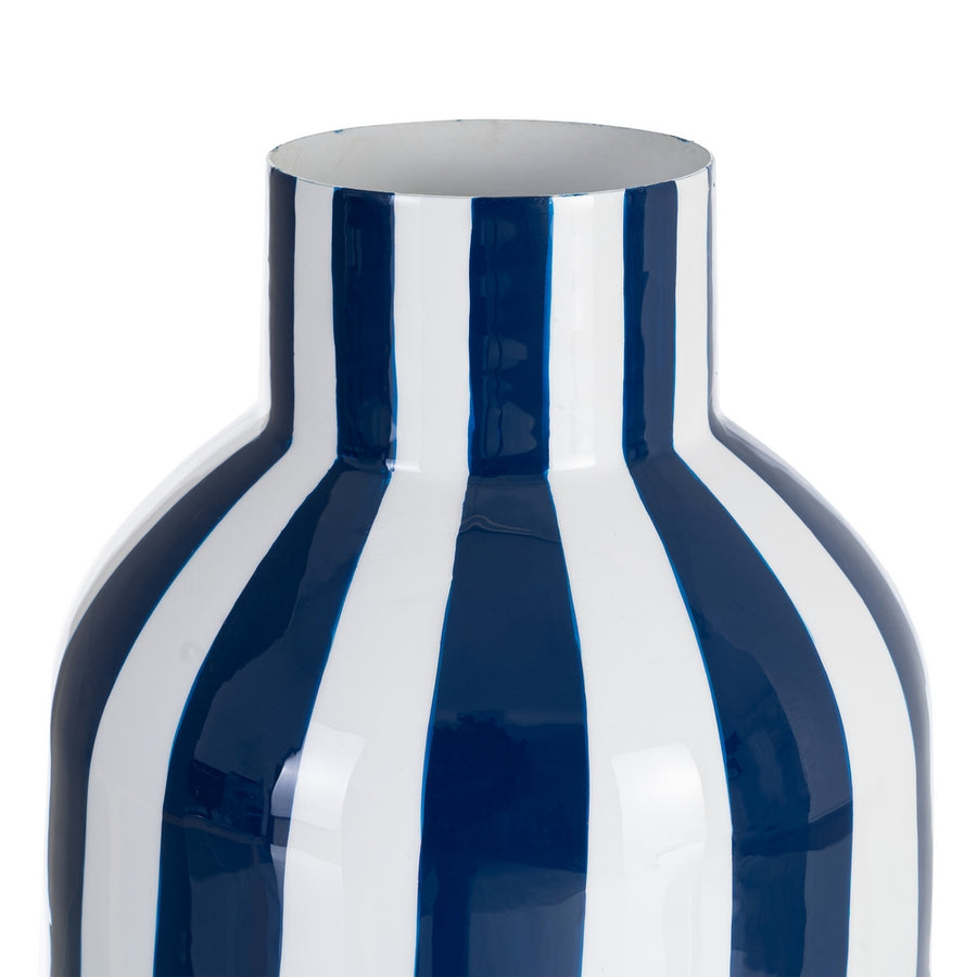JARRÓN RAYAS AZUL METAL DECORACIÓN 18 X 18 X 24 CM