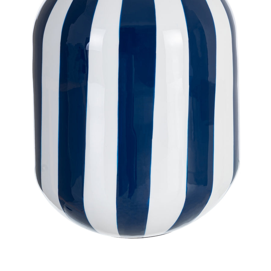 JARRÓN RAYAS AZUL METAL DECORACIÓN 18 X 18 X 24 CM