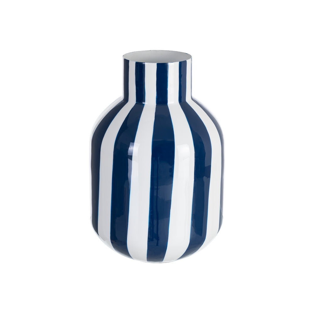 JARRÓN RAYAS AZUL METAL DECORACIÓN 18 X 18 X 24 CM