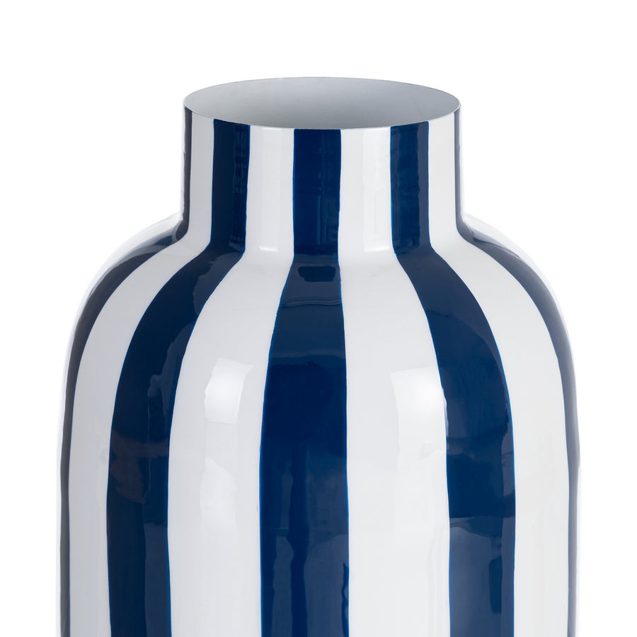 JARRÓN RAYAS AZUL METAL DECORACIÓN 18 X 18 X 30 CM