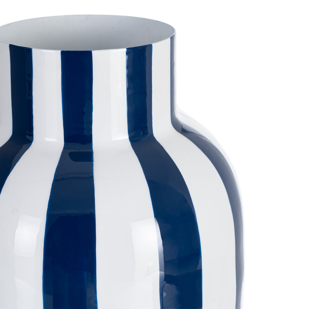 JARRÓN RAYAS AZUL METAL DECORACIÓN 18 X 18 X 30 CM