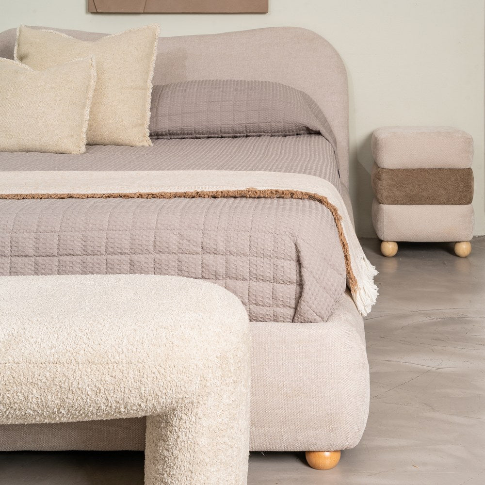 CAMA BEIGE TEJIDO DORMITORIO 160 X 217 X 94 CM
