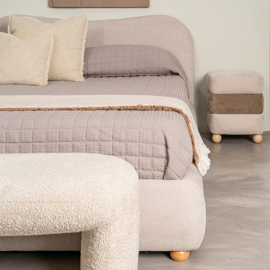 CAMA BEIGE TEJIDO DORMITORIO 160 X 217 X 94 CM