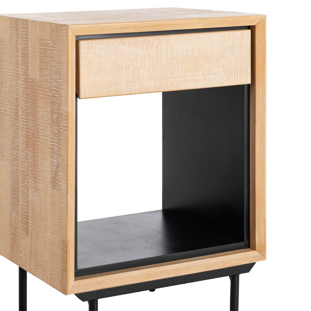 MESITA NATURAL-NEGRO MADERA-METAL 50 X 40 X 70,50 CM