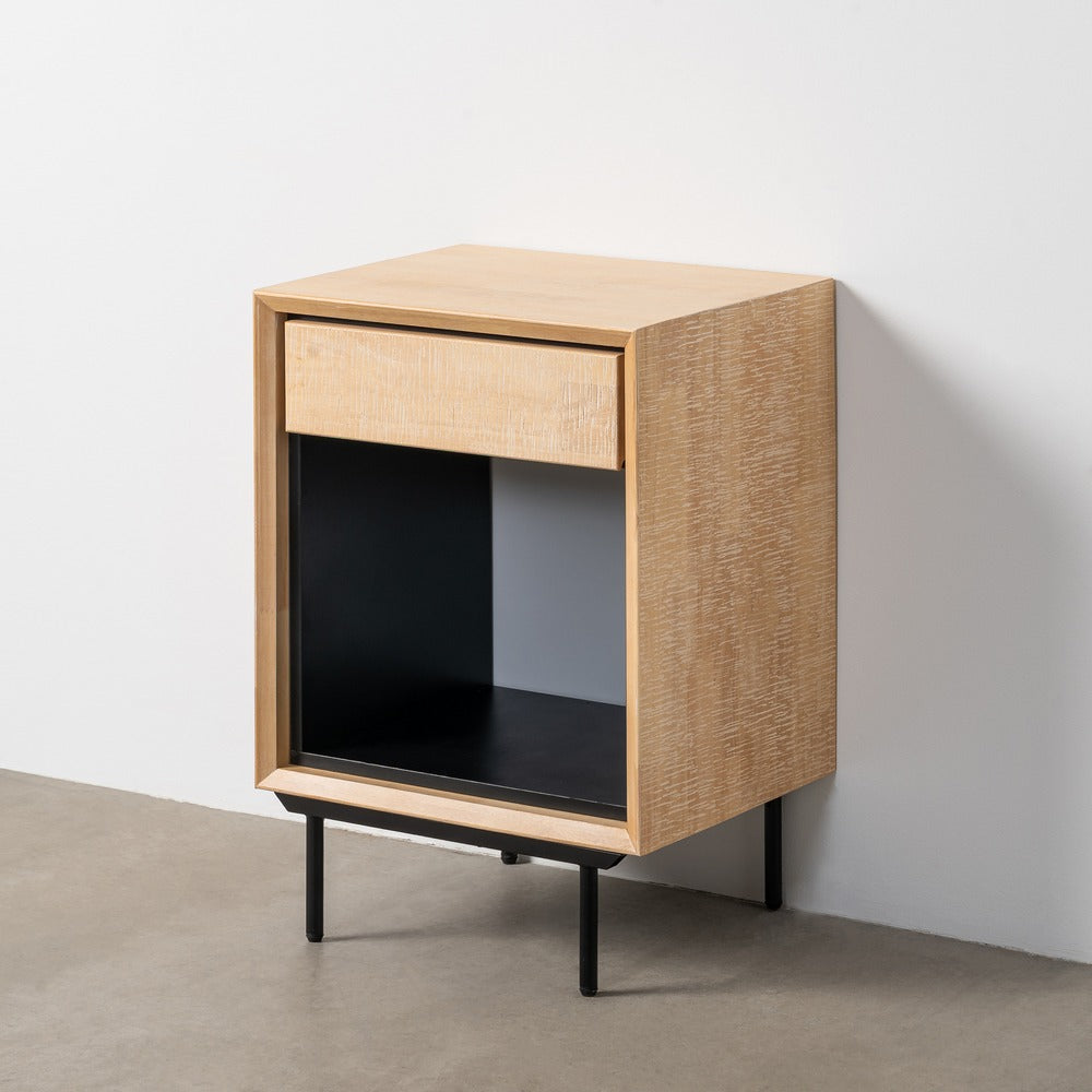 MESITA NATURAL-NEGRO MADERA-METAL 50 X 40 X 70,50 CM
