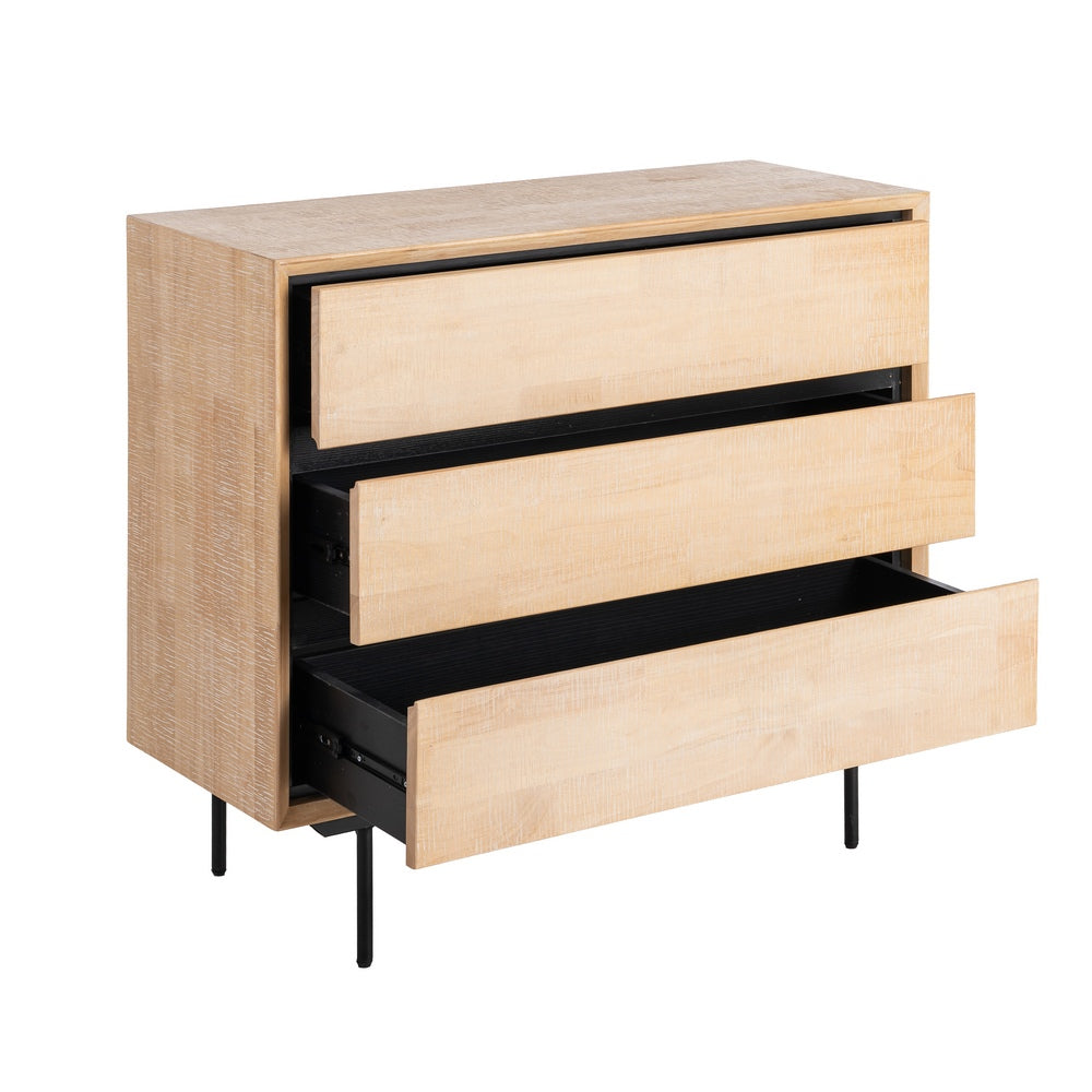 CÓMODA NATURAL-NEGRO MADERA-METAL 99,50 X 40 X 87 CM