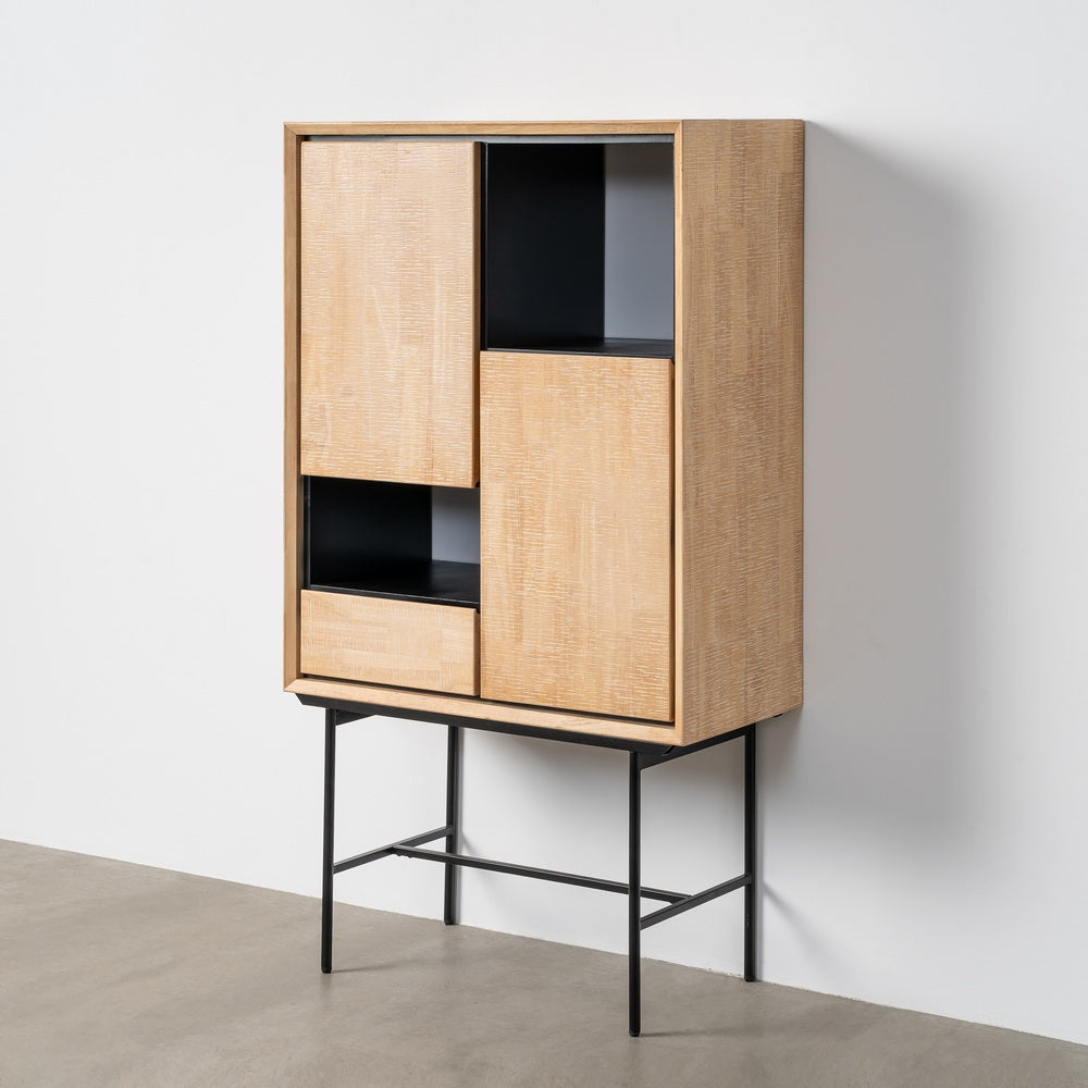 ARMARIO NATURAL-NEGRO MADERA-METAL 84,50 X 40 X 153 CM