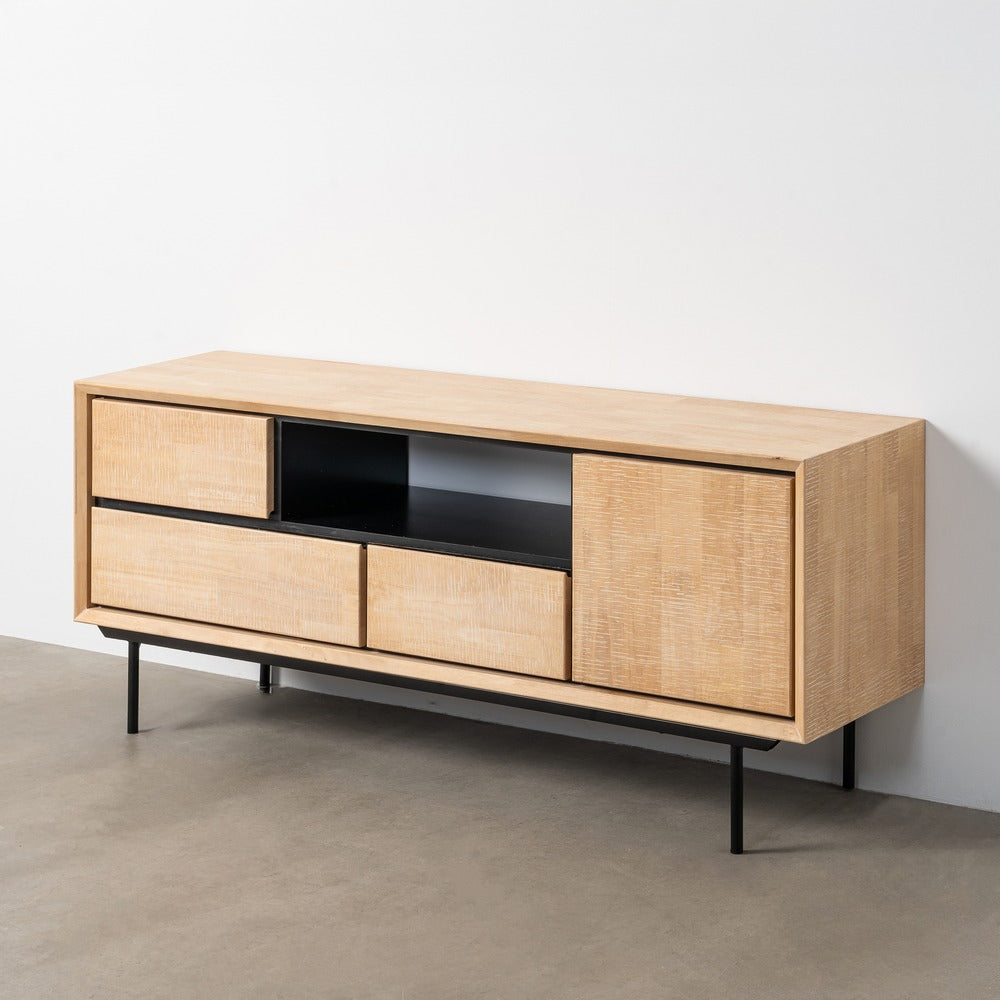 MUEBLE TV NATURAL-NEGRO MADERA-METAL 148 X 40 X 62 CM