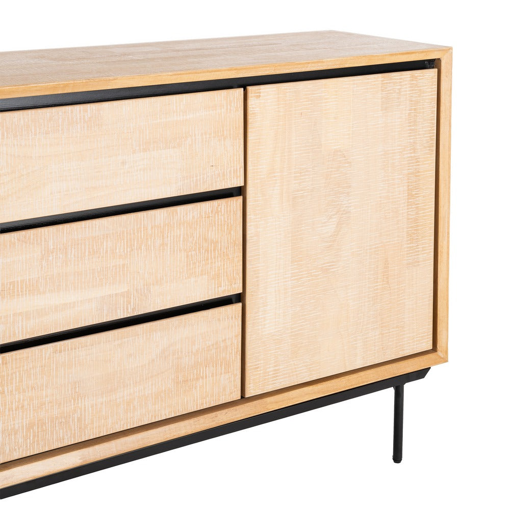 APARADOR NATURAL-NEGRO MADERA-METAL 200 X 40 X 86,50 CM